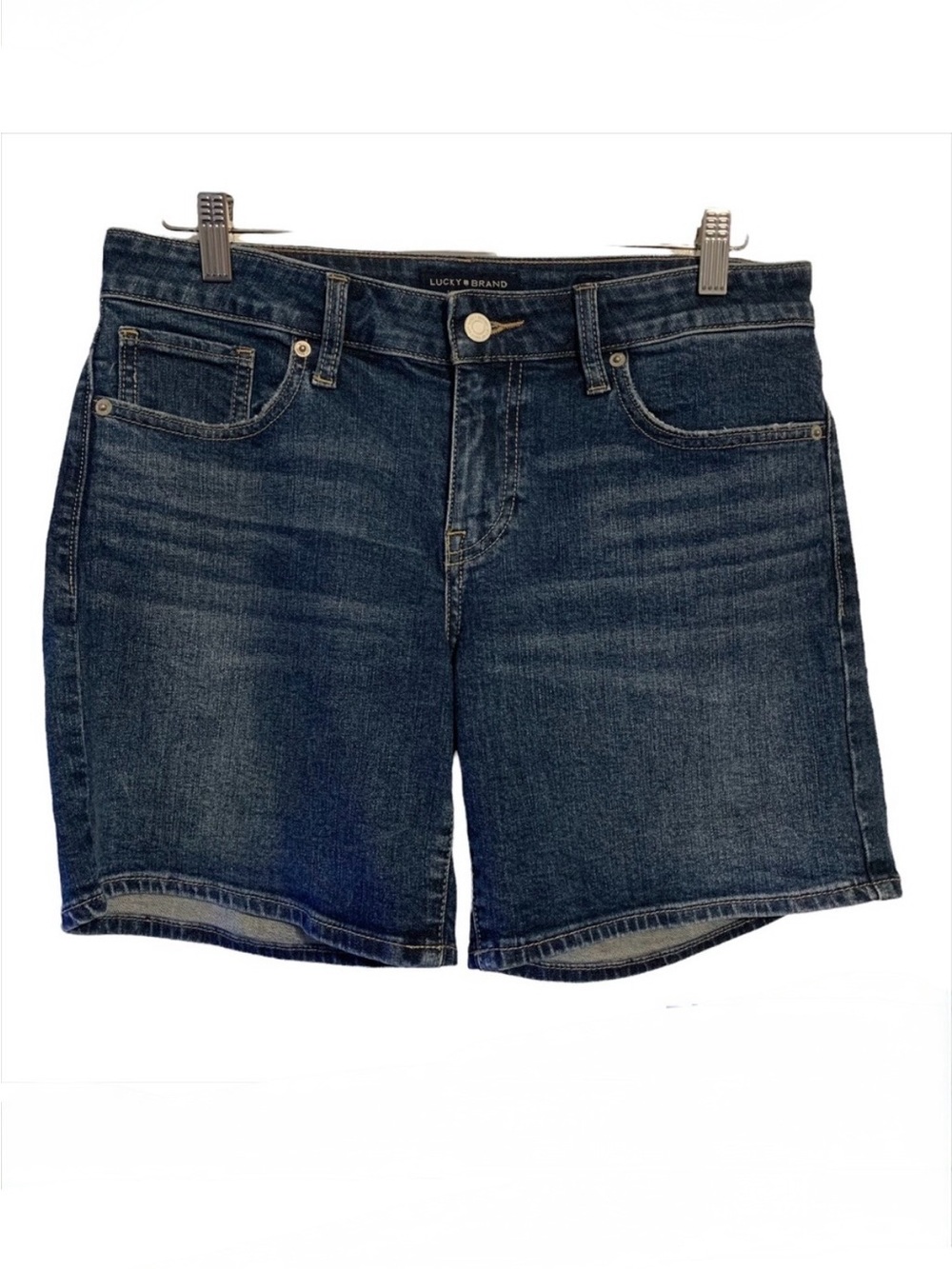 Lucky Brand 6/28 the roll up medium wash denim jean shorts stretch